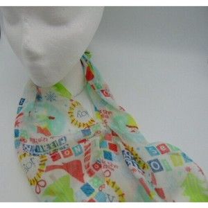 Christmas House Scarf 62"  Sheer Seasons Greeting Joy Deck the Halls